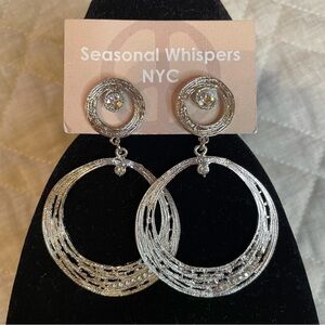 New Seasonal Whispers Silver Drop Hoop Earrings with Clear Stone